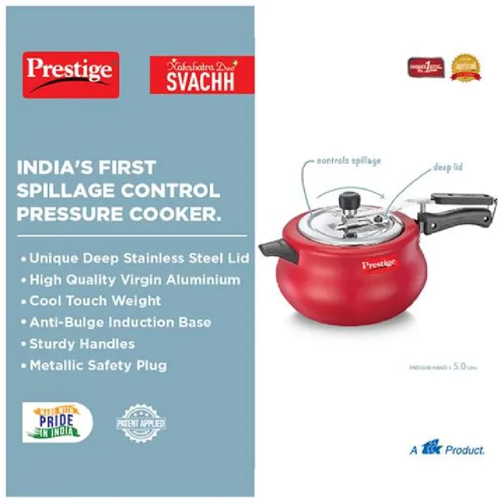Prestige Nakshatra Duo Svachh Aluminium Inner Lid Pressure Cooker - Induction Base, Red, 10753, 5 L-3.webp